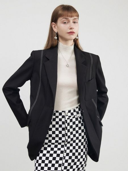 

stitching patched pocket blazer j5dm#, White