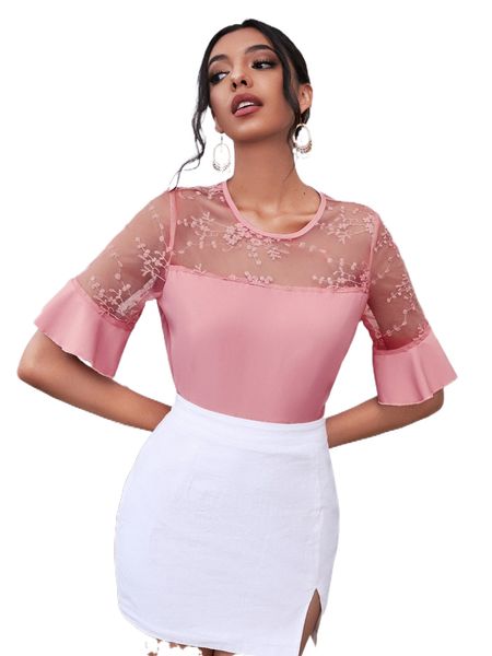 

f.lounce s.leeve .esh yoke b.louse a9yd#, White