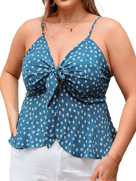 

plus ditsy floral tie front cami 36ti#, Black