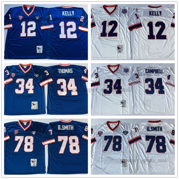 

wholesale jersey #12 jim kelly 34 thurman thomas 78 bruce smith 83 andre reed vintage blue white stitched football jersey mix orde, Black;red