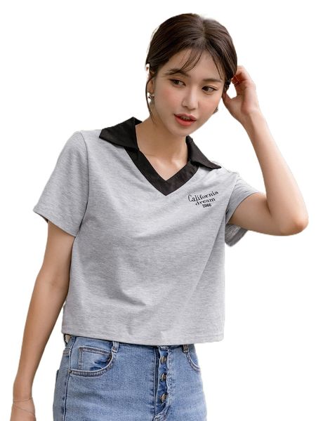 

dazy letter graphic contrast collar tee z2ia#, White