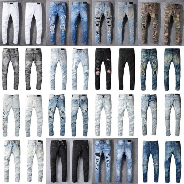 

2021 jeans distressed france fashion pierre straight men's biker hole 2299, Blue