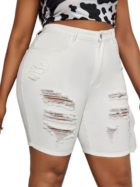 

sxy plus ripped denim shorts v9u3#, White;black