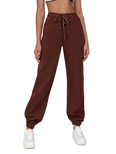 

tall drawstring waist solid jogger jeans a2p0#, Blue