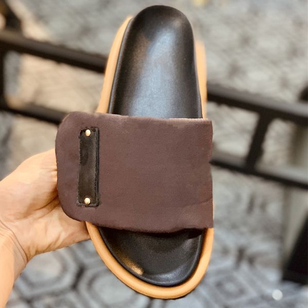 

designer pool pillow comfort sandals men women flat mule nylon wide strap down filling letter printed slide rubber out sole non-slip slipper, Black