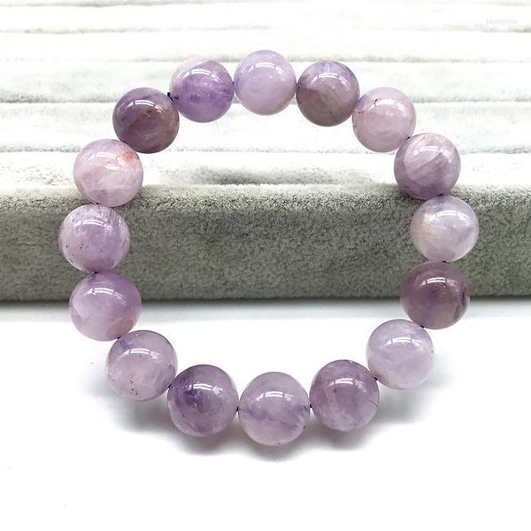 Perlenstränge Damenarmband Naturfarbe Lavendel Runde Perle Kristall Lila Jade 14 mm Nicht gefärbtes Glas 100 % Wirklich Kent22