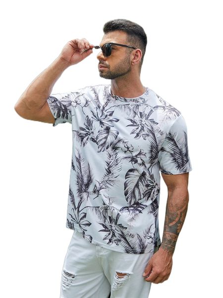 

extended sizes men tropical print tee g6hi#, White;black