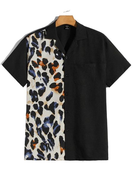 

men graphic print pocket patched shirt s4ia#, White;black