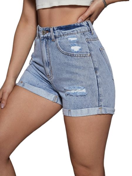 

ripped rolled hem denim shorts v7dz#, White;black