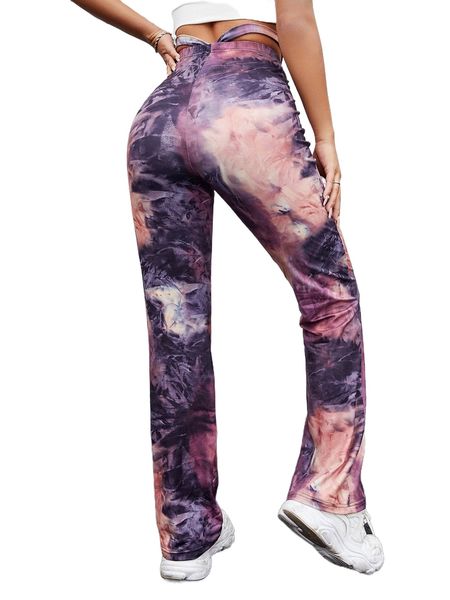 

tie dye high rise pants e12x#, Black;white