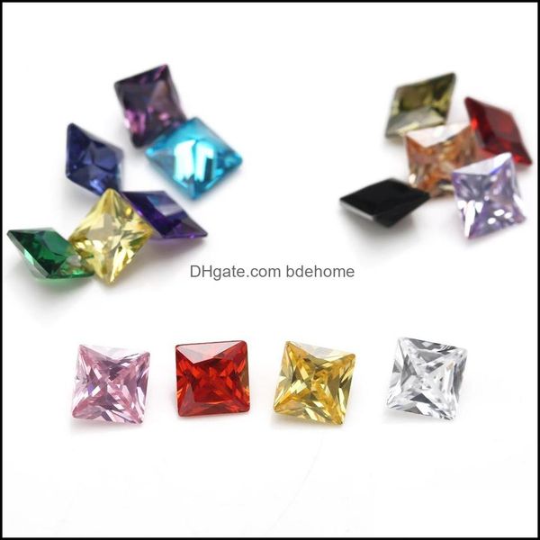 

loose diamonds jewelry wholesale facotry direct mix color 30 pcs/ bag 7x7 mm princess faceted cut shape 5a vvs cubic zirconia for diy drop d, Black