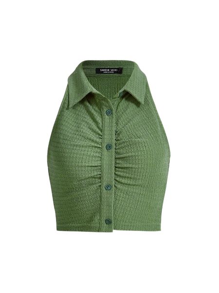 

mod ruched button front crop halter l3kh#, White