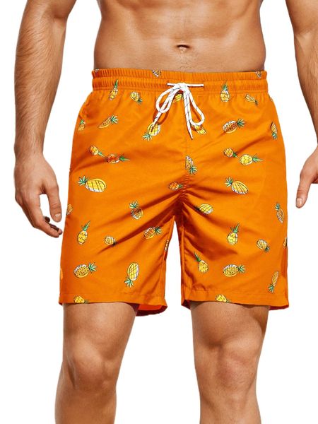 

men random pineapple print swim trunks 154l#, White;black