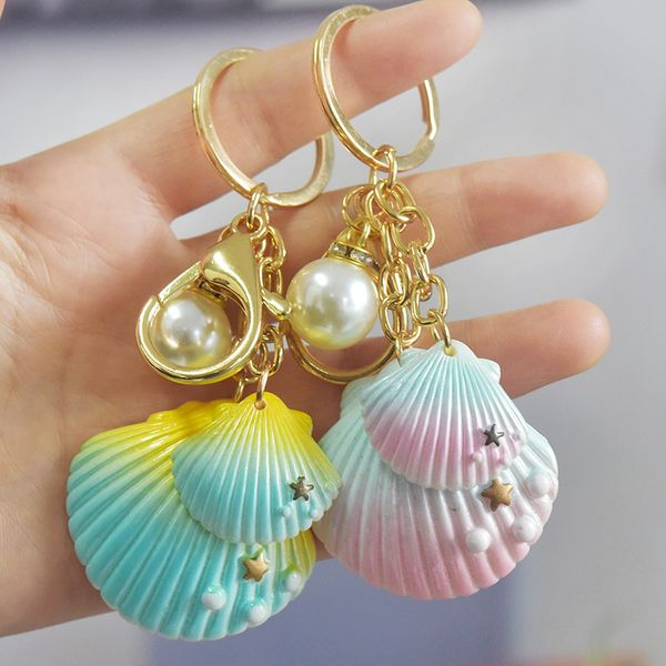 

creative resin pearl shell keychain factory outlet ocean series bag pendant keychains accessories small gift bulk price, Silver