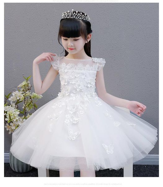 Abiti da ragazza 2022 Appliques Ragazze Party Ball Gown Pizzo bianco Flower Girl Dress For Wedding Kids Summer Vestido Prima Comunione