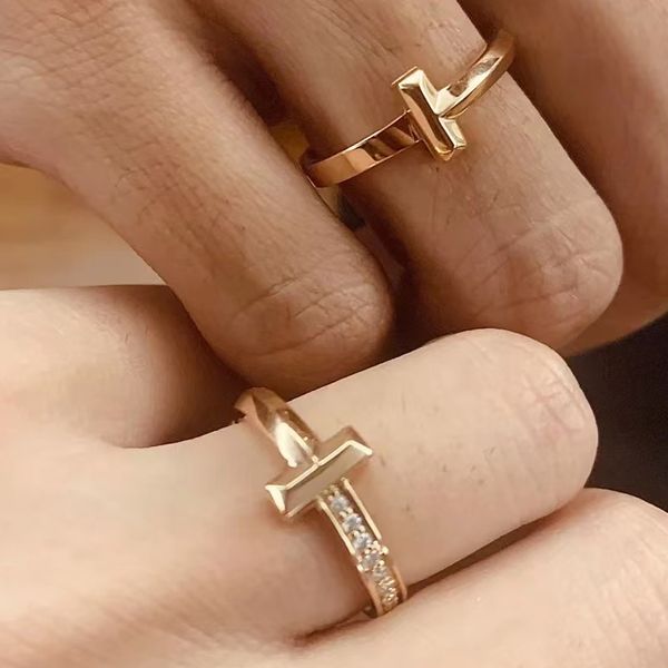 

tiff 925 sterling silver t1-shaped ring girls fashion korean jewelry thick bottom electroplating simple personality trend jewelry gift
