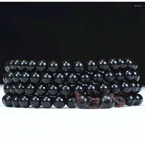 Perlenstränge BRO577 8 mm natürliche Ebenholzperlen-Armbänder buddhistisch 108 Stück schwarzes Sandelholz Meditationsgebet Mala für Mann Fawn22