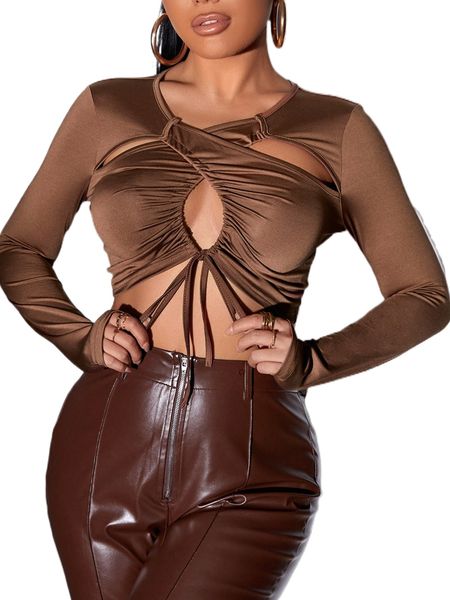 

sxy cut out knot front crop u3no#, White