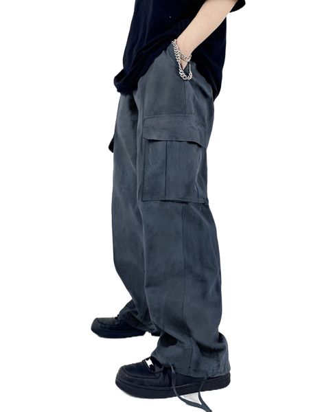 

men flap pocket side drawstring waist cargo pants d5gd#, Black