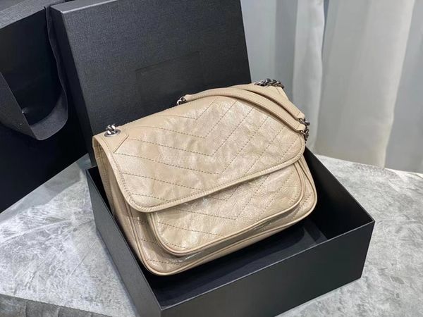 

classsic niki vintage shoulder bags flap chain bag designer crossbody purses letter logo womens handbag totes purse crinkled real leather ba