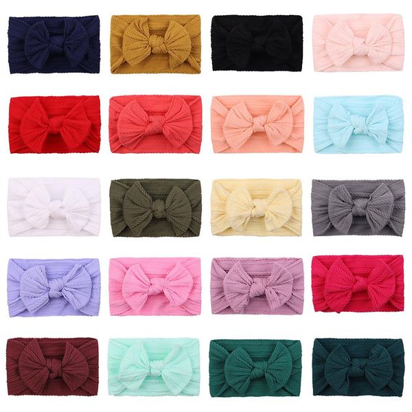 

baby girls bow headbands children soft nylon elastic wide bowknot hairbands kids hair accessories band infant headdress colors, Slivery;white