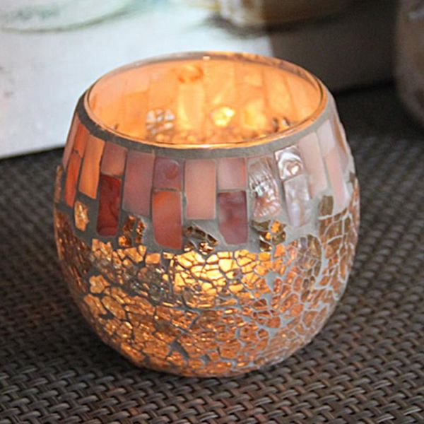 Lâmpadas de mesa Mosaic Glass Castleds Tea Tea Light Artwork Gifts para decoração de decoração de casa decoração
