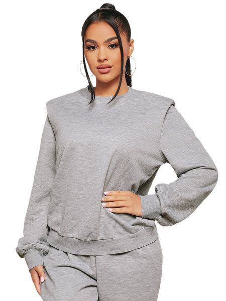 

sxy solid padded shoulder pullover s52a#, Black