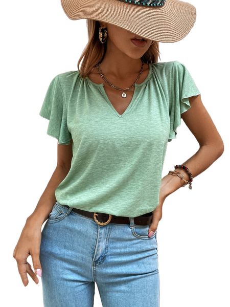 

notched neck butterfly sleeve tee u8wt#, White