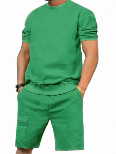 

men solid tee & track shorts set t448#, Gray