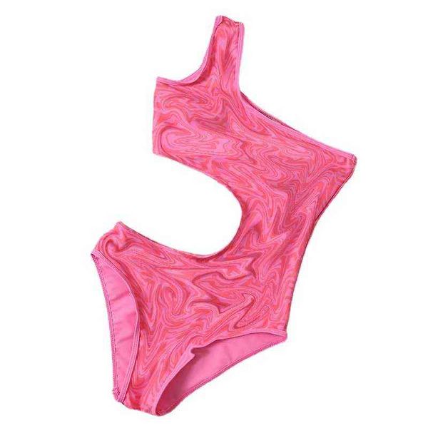 Costume da bagno Fendy Costume da bagno da donna con spalla rosa con lettera in vita che mostra un costume da bagno bikini sottile e sexy da donna