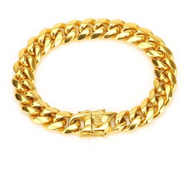 

10mm 14k plated encrypted faucet buckle chains high cuban grade round grinding chain hip-hop bracelet, Black