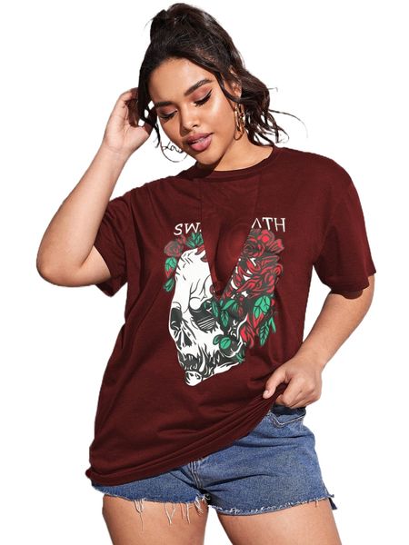 

plus skull graphic mesh insert tee 64vu#, Black