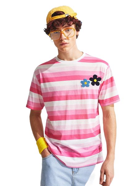 

men random color block floral patched tee q5sq#, White;black