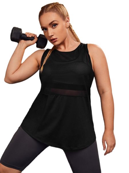 

plus softness contrast mesh sports tank a5b7#, Black