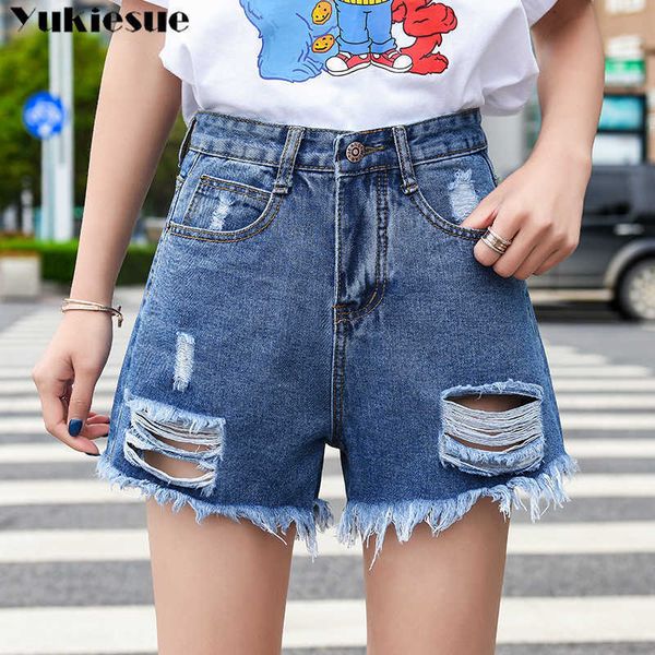 

women high waist blue denim shorts short femme wide leg elastic vintage jeans loose summer plus size 210608