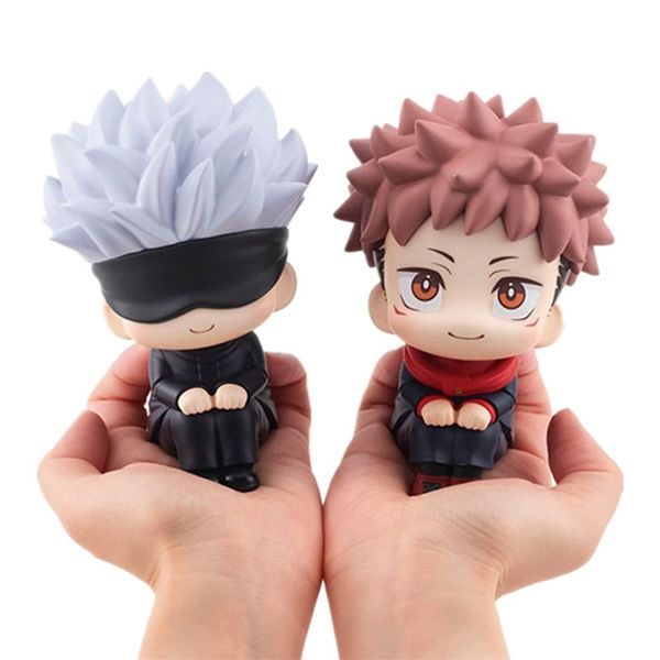 

anime jujutsu kaisen figurine cute gojo satoru itadori yuji look up pvc anime action figure 220426