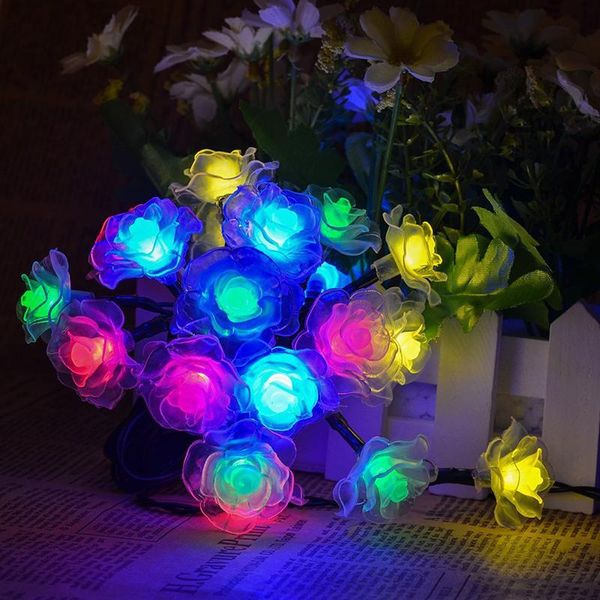 Saiten Wasserdichte Außenbeleuchtung String Rosen 20 LEDs Solarlampenstreifen Girlande Weihnachten Hochzeit Urlaub Dekoration Garten LuminariaLED L