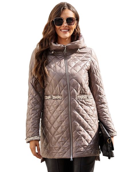 

contrast tape drawstring zipper hooded quilted coat m5yt#, Black