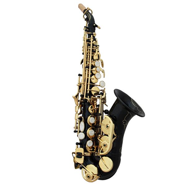 

brass black golden carve pattern bb bend althorn soprano saxophone sax pearl white shell buttons wind instrument