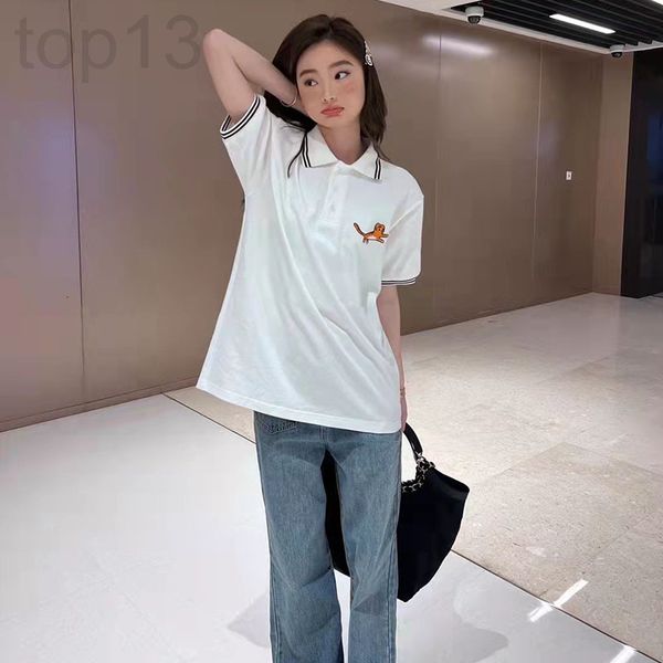 

women's t-shirt designer 2022 spring and summer new fashion br little tiger embroidery lapel polo shirt loose short sleeve for men wome, White