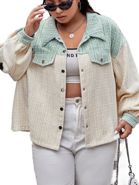 

plus two tone drop shoulder tweed jacket f4lv#, Black