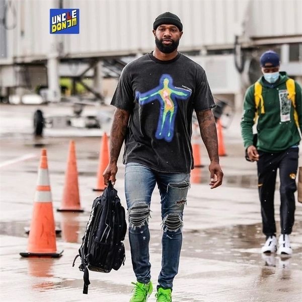 

uncledonjm distorted portrait printing short-sleeved t-shirt hip-hop summer streetwear oversized retro men t shirt 220512, White;black