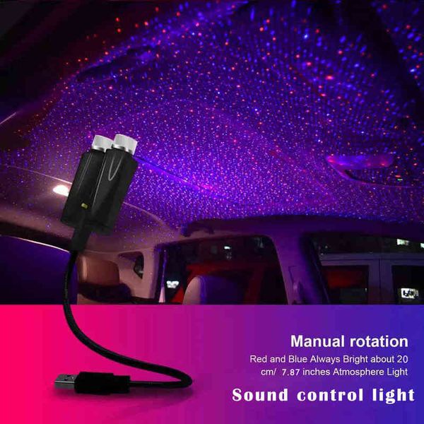 

romantic led car roof star night light projector atmosphere galaxy lamp decorative lamp voice control car interior decor light y220708
