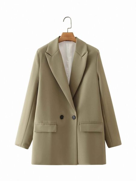 

double breasted lapel neck blazer c7r2#, White