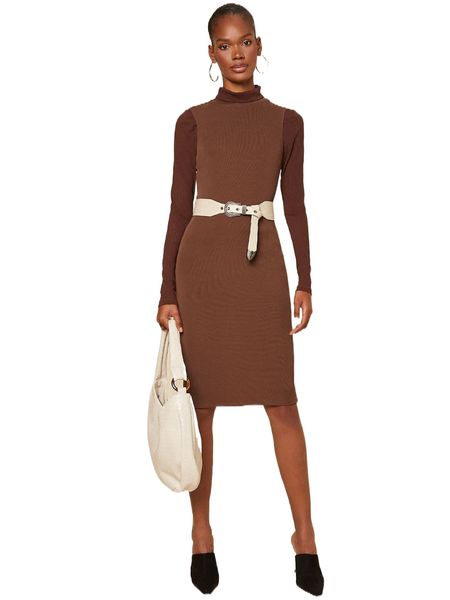 

solid sweater dress & knit without belt h89d#, White