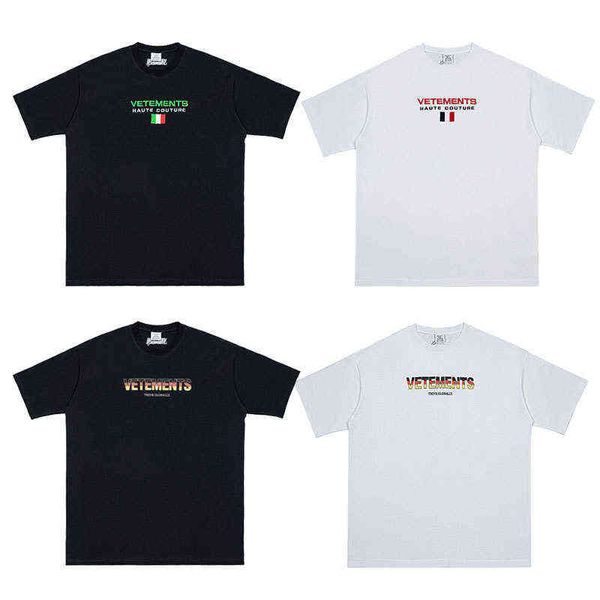 

vetements street designer high vtm events embroidered flag os loose casual hip round neck short sleeve t-shirt, White;black