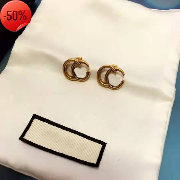 

brand designer classic style letter stud earrings aretes ladies fashion simple jewelry, Golden;silver