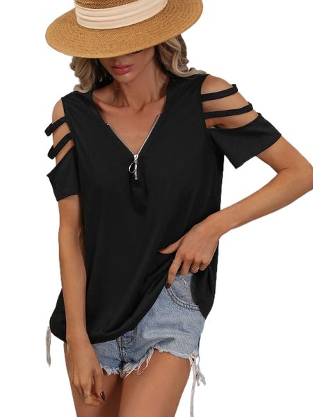 

solid half zip tee f05f#, White