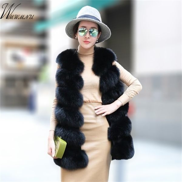 

fashion faux fur vest coat women casual street wear fur jacket waist plus size 3xl sleeveless teddy feamle 210810, Black