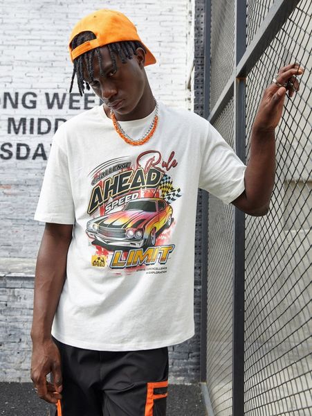 

men letter & car print tee b5ek#, White;black